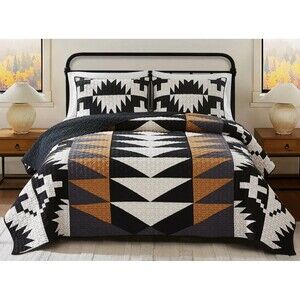 Pendleton SPIDER ROCK Quilt & Shams Set Full/Queen Black Ivory Cotton 3-Pc NWT